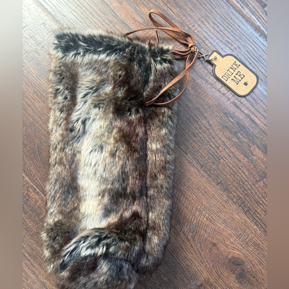 NWT Faux Fur Wine Bottle Gift Cover